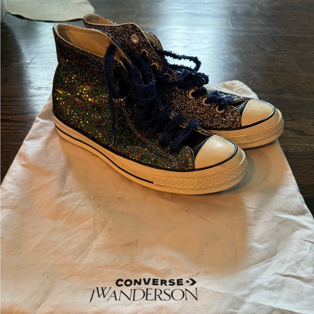JW ANDERSON Men’s Glitter High-Top Sneakers - Black and Blue - Picture 5 of 5